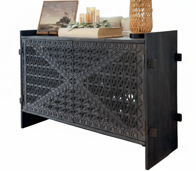 48 Inch Carved Pattern Wood Console Table