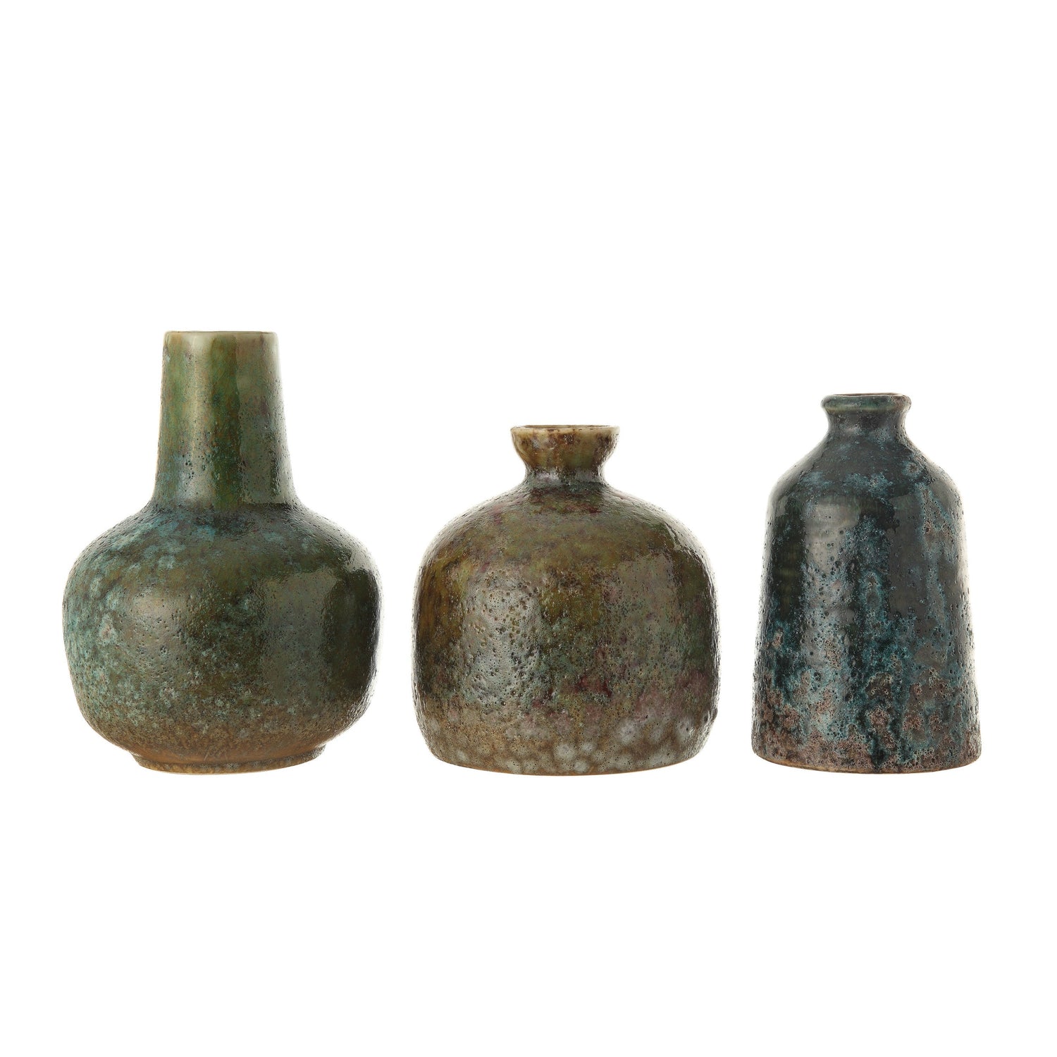 Green &amp; Teal Reactive Glaze Volcano Finish Stoneware Vases