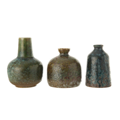 Green &amp; Teal Reactive Glaze Volcano Finish Stoneware Vases