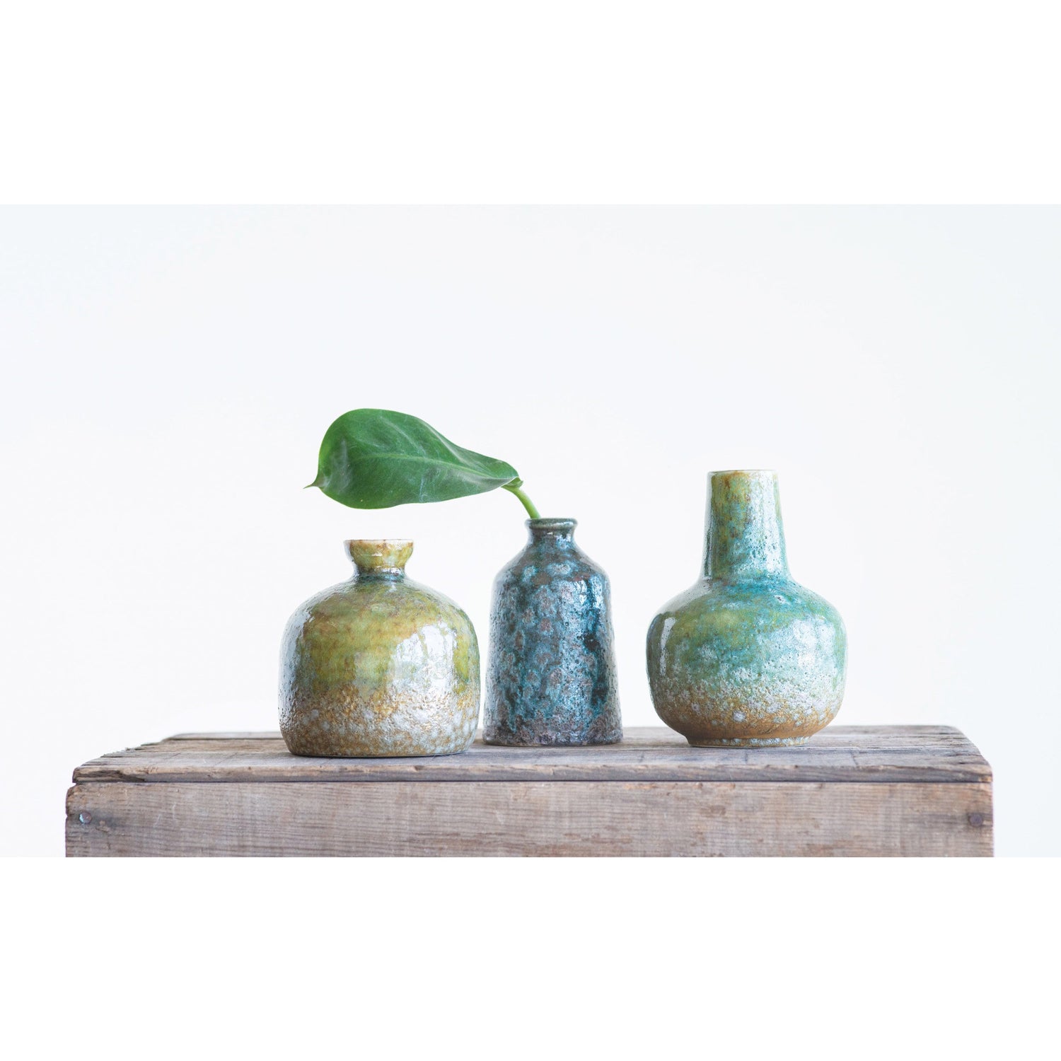 Green &amp; Teal Reactive Glaze Volcano Finish Stoneware Vases