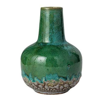 Green &amp; Teal Reactive Glaze Volcano Finish Stoneware Vases