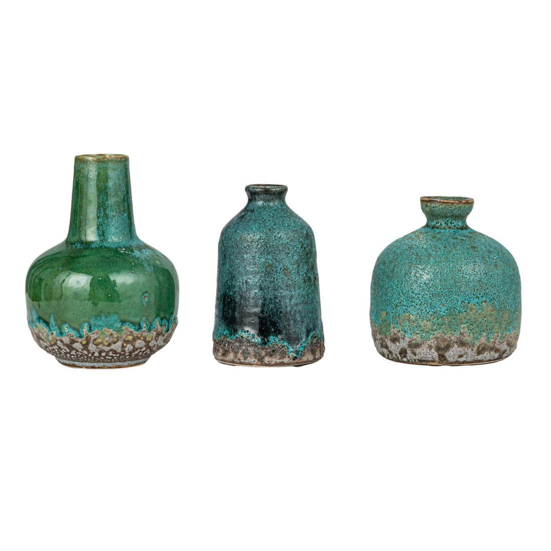 Green &amp; Teal Reactive Glaze Volcano Finish Stoneware Vases