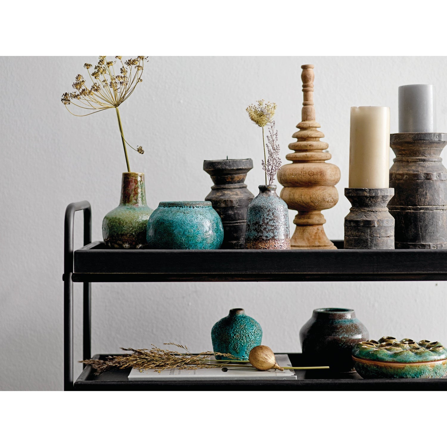Green &amp; Teal Reactive Glaze Volcano Finish Stoneware Vases