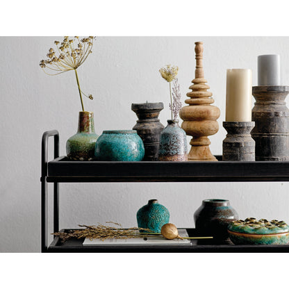 Green &amp; Teal Reactive Glaze Volcano Finish Stoneware Vases