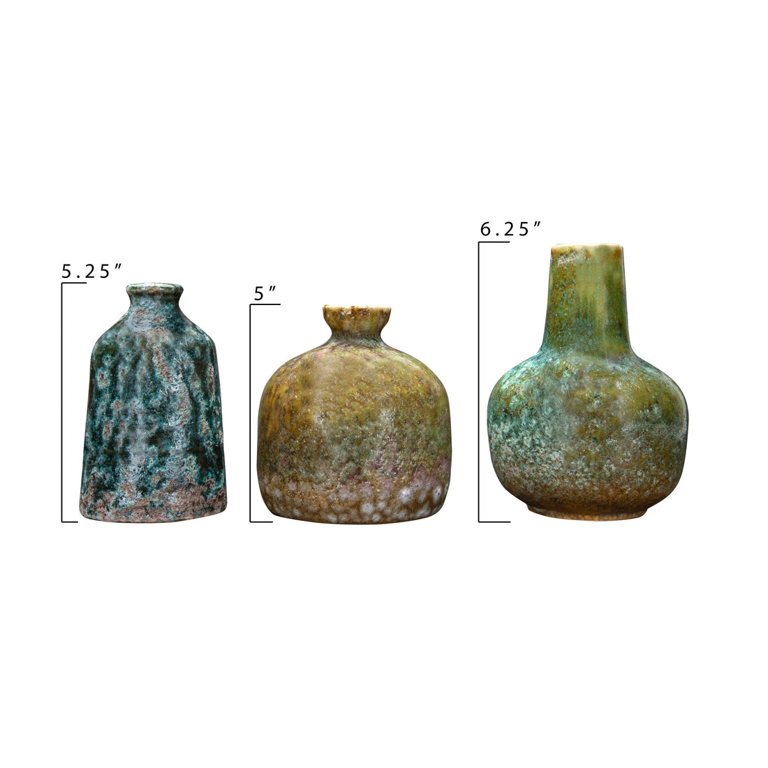 Green &amp; Teal Reactive Glaze Volcano Finish Stoneware Vases