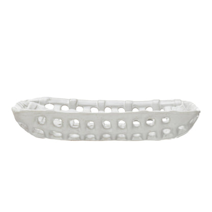 Handmade Reactive Glaze Cream Stoneware Basket Dish