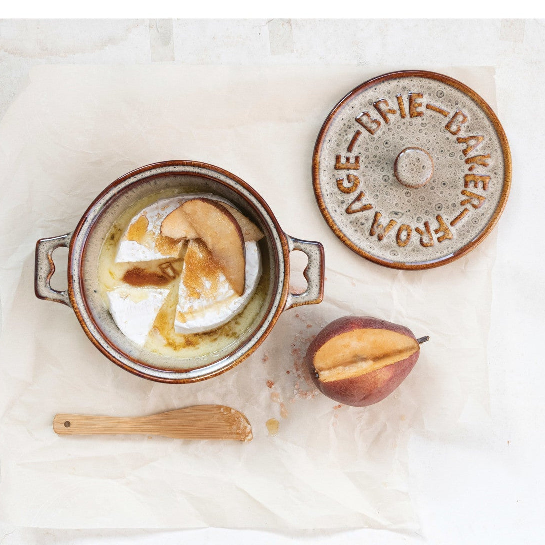 Ceramic Brie Baker with Bamboo Spreader