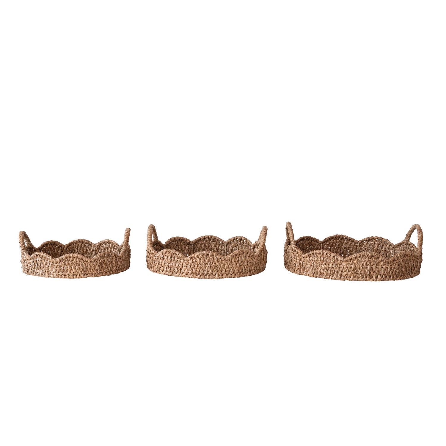 Braided Bankuan &amp; Rattan Scalloped Tray with Handles - 3 Sizes