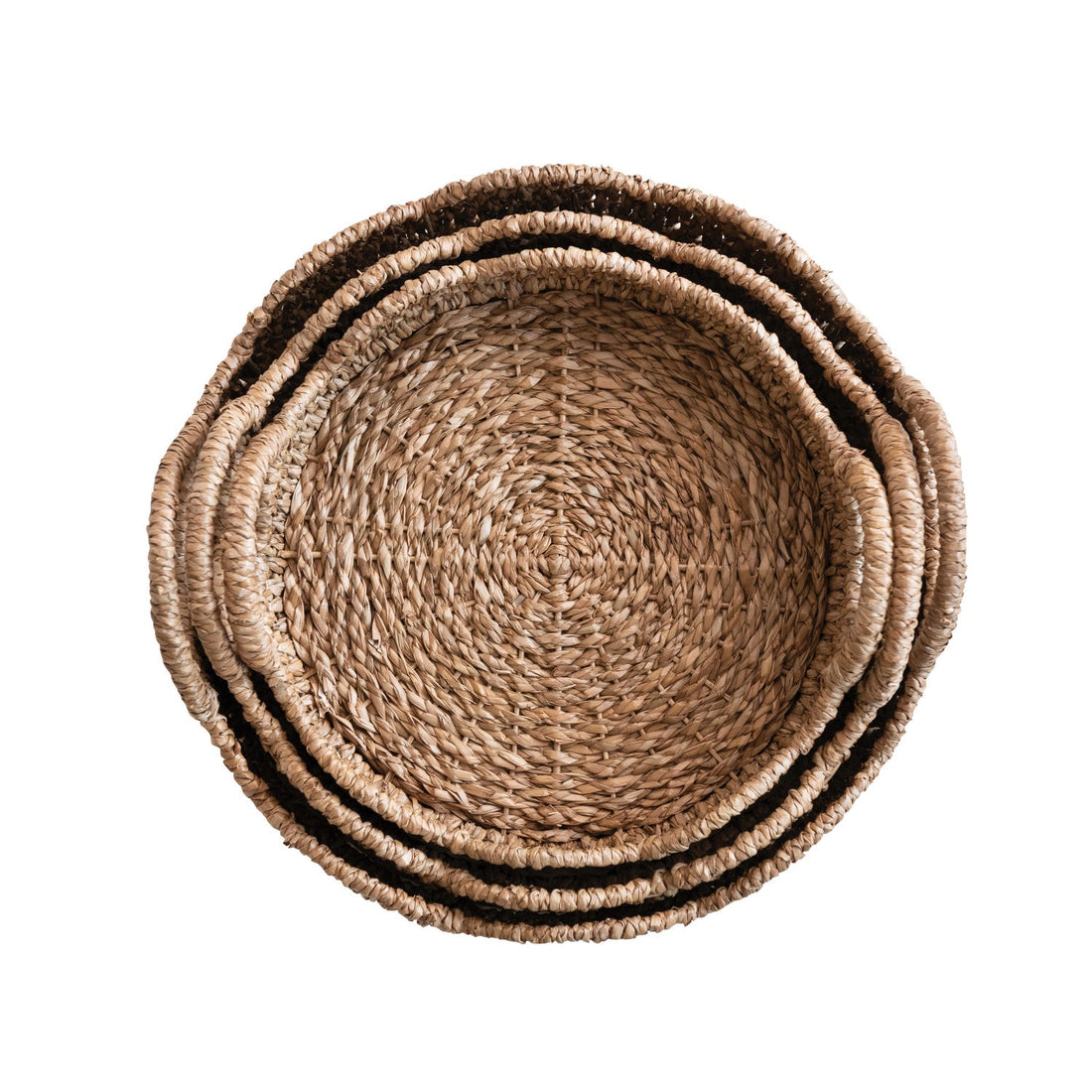 Braided Bankuan &amp; Rattan Scalloped Tray with Handles - 3 Sizes