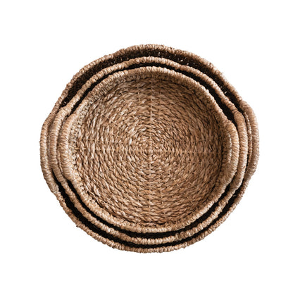 Braided Bankuan &amp; Rattan Scalloped Tray with Handles - 3 Sizes