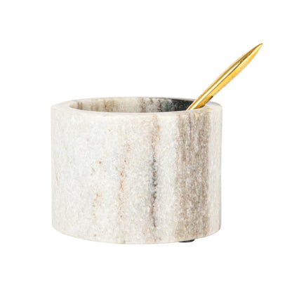 Marble Salt Cellar with Brass Spoon