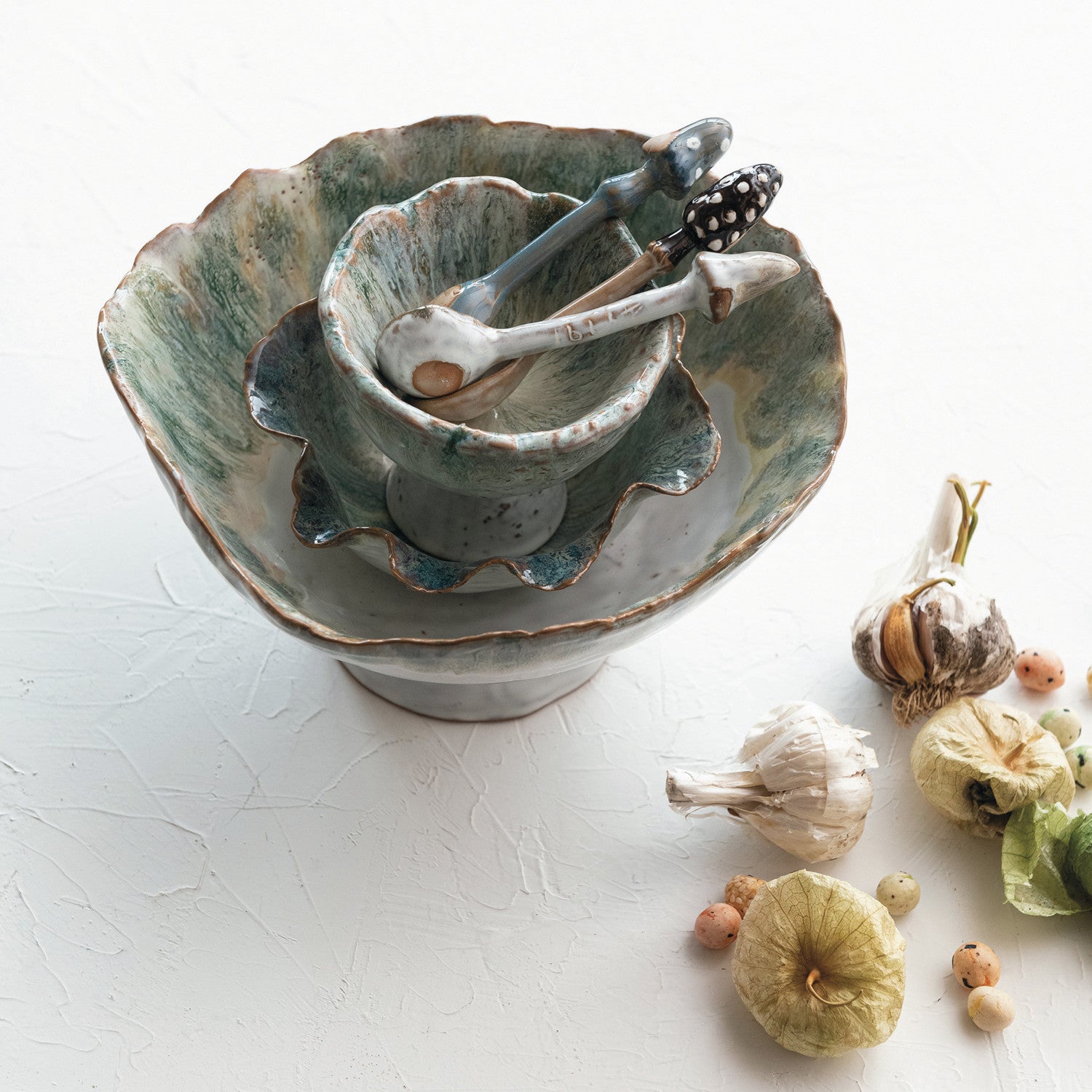 Reactive Glaze Ceramic Footed Bowl
