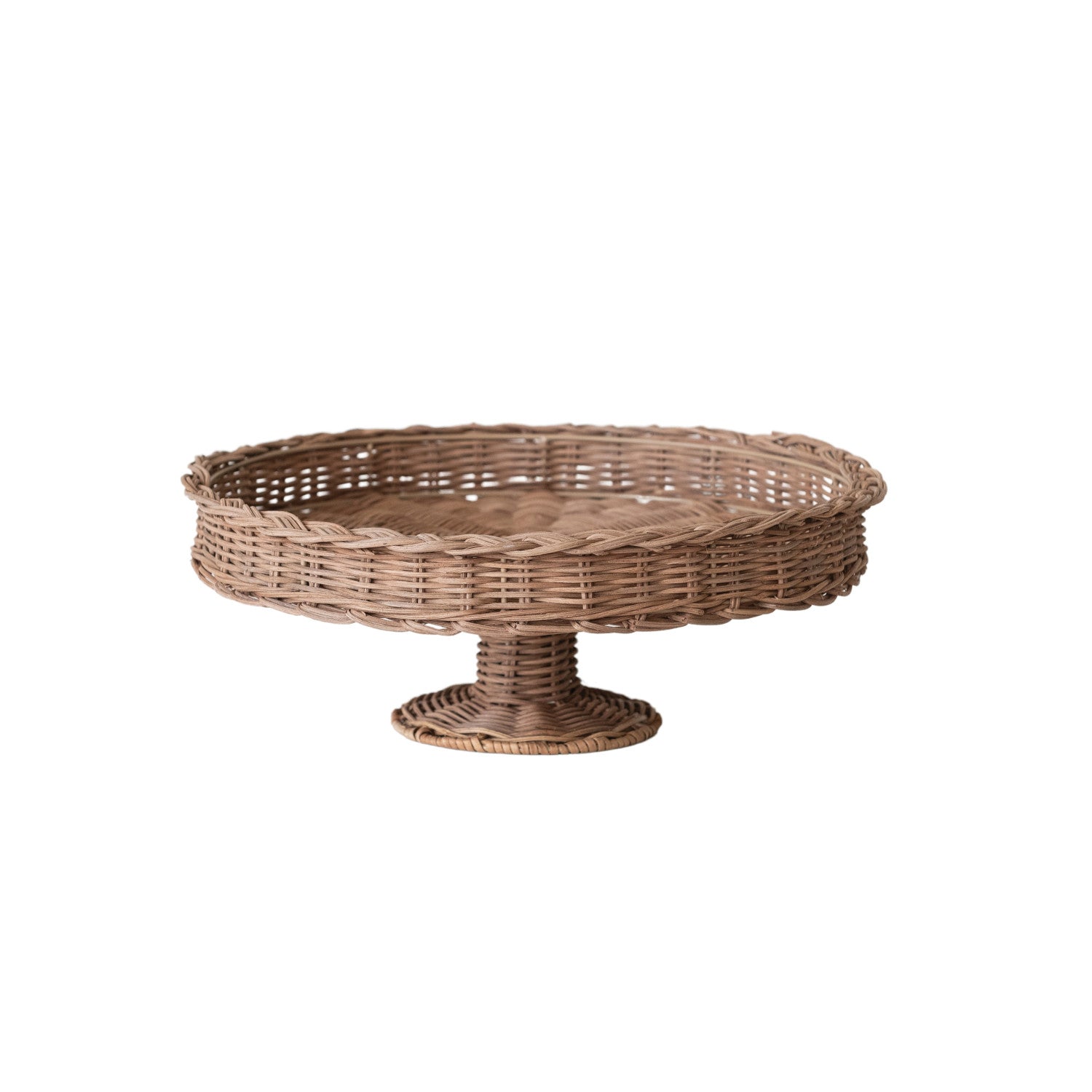 Natural Rattan Pedestal Stand with Braided Rim