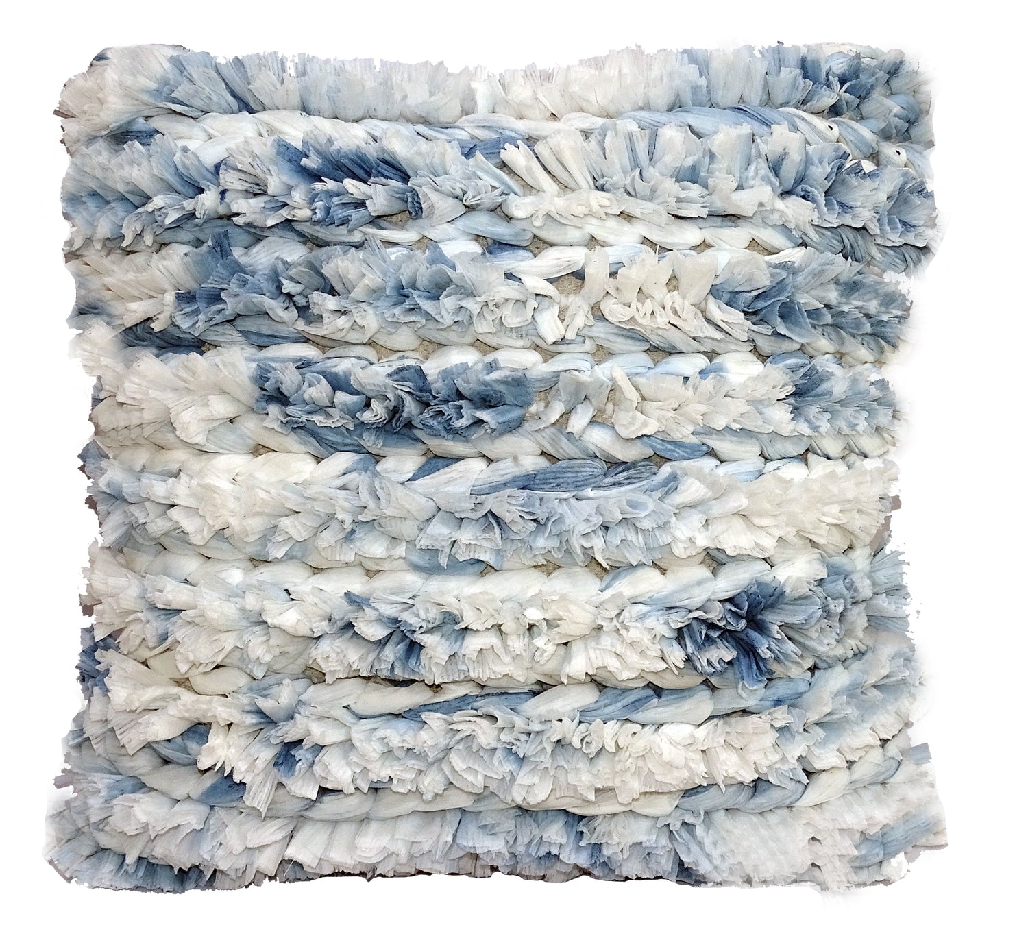 Blue &amp; White Furry Stripe Pillow Cover- 22 X 22 inch