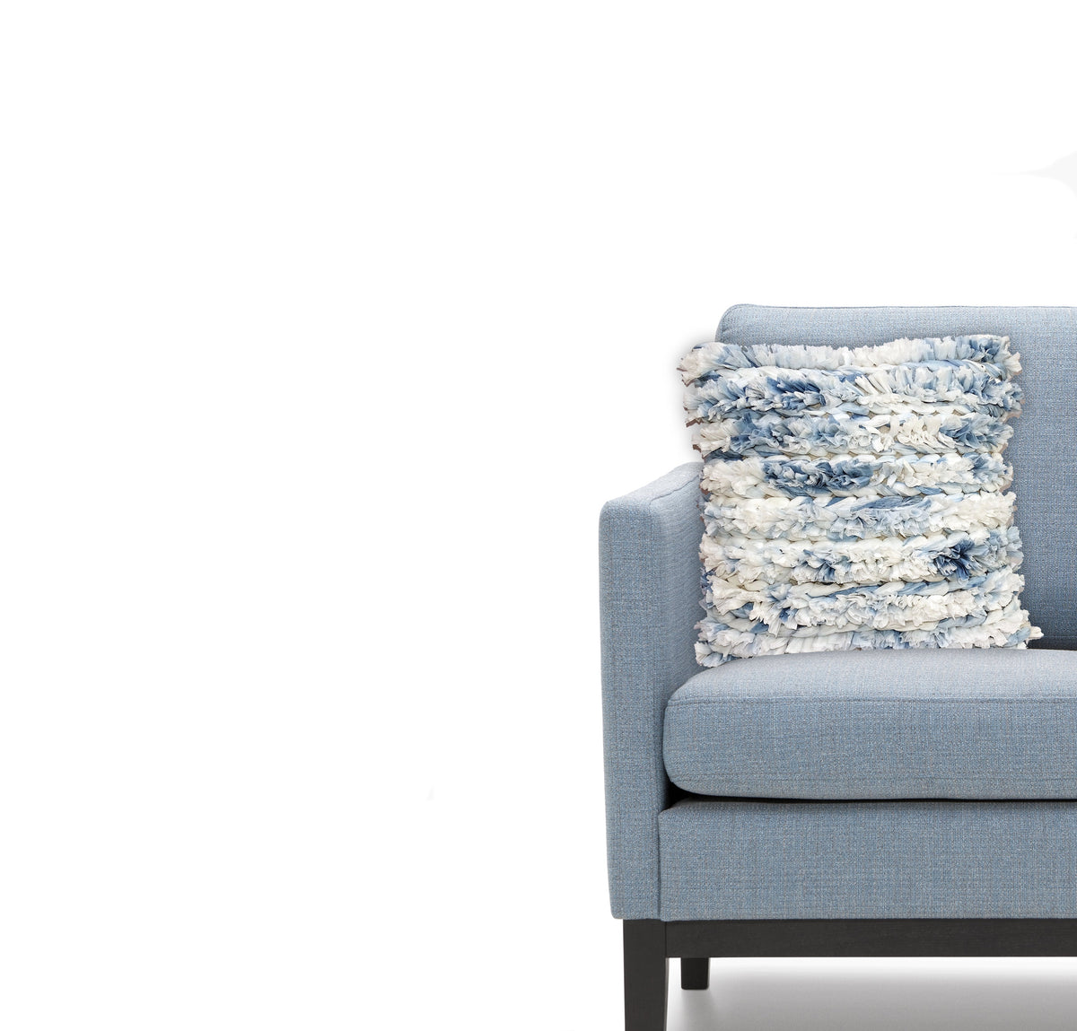 Blue &amp; White Furry Stripe Pillow Cover- 22 X 22 inch