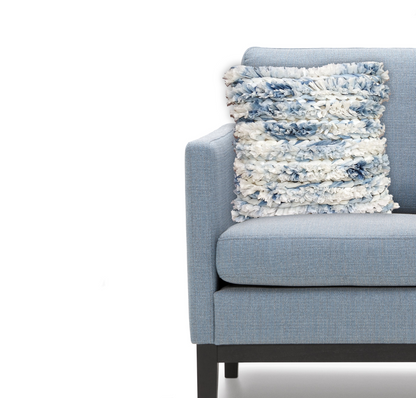 Blue &amp; White Furry Stripe Pillow Cover- 22 X 22 inch