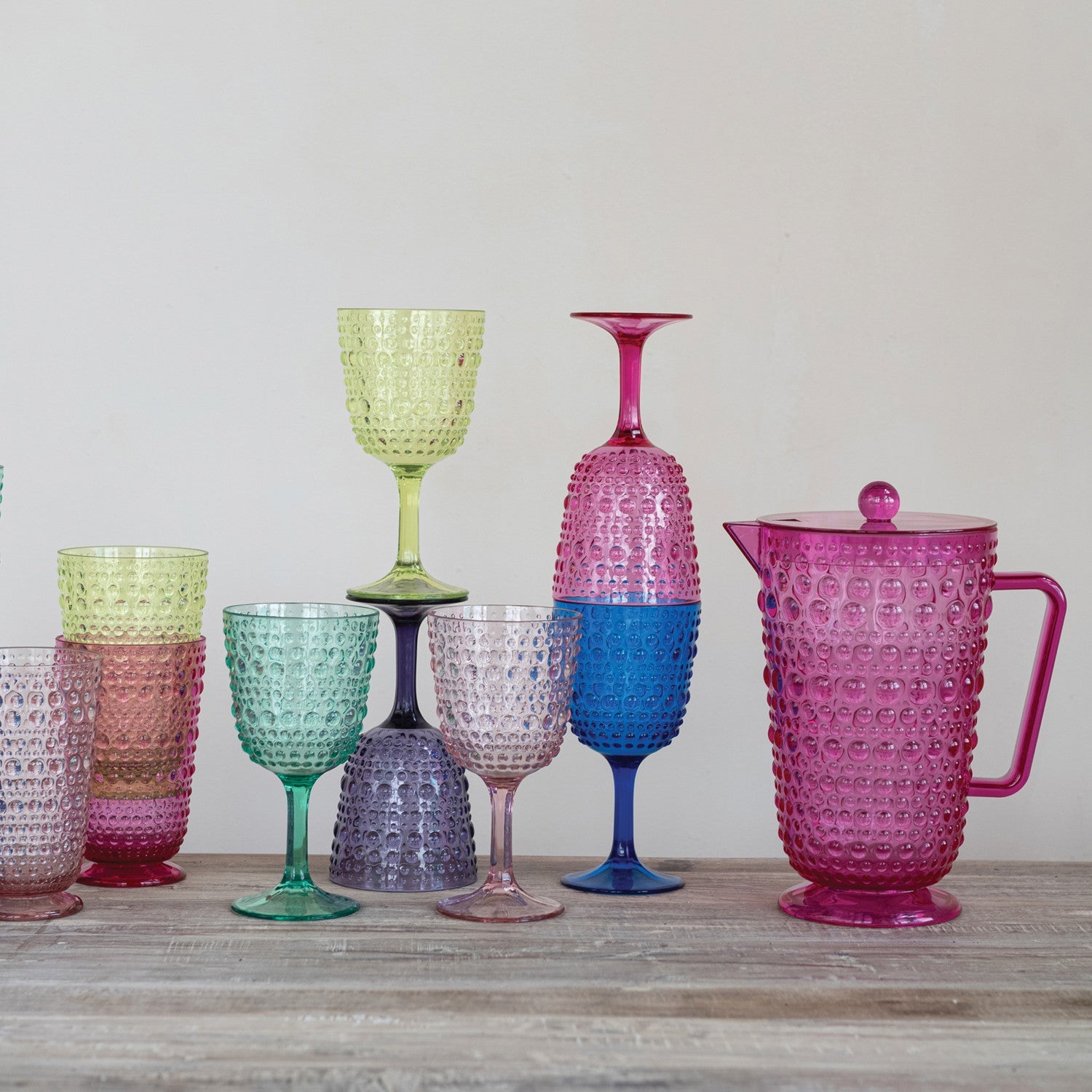 2 Quart Pink Acrylic Footed Pitcher with Lid &amp; Raised Dots