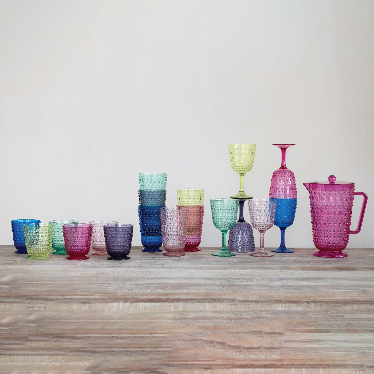 Acrylic Hobnail Tall Footed  Drinking Glass - 6 Colors