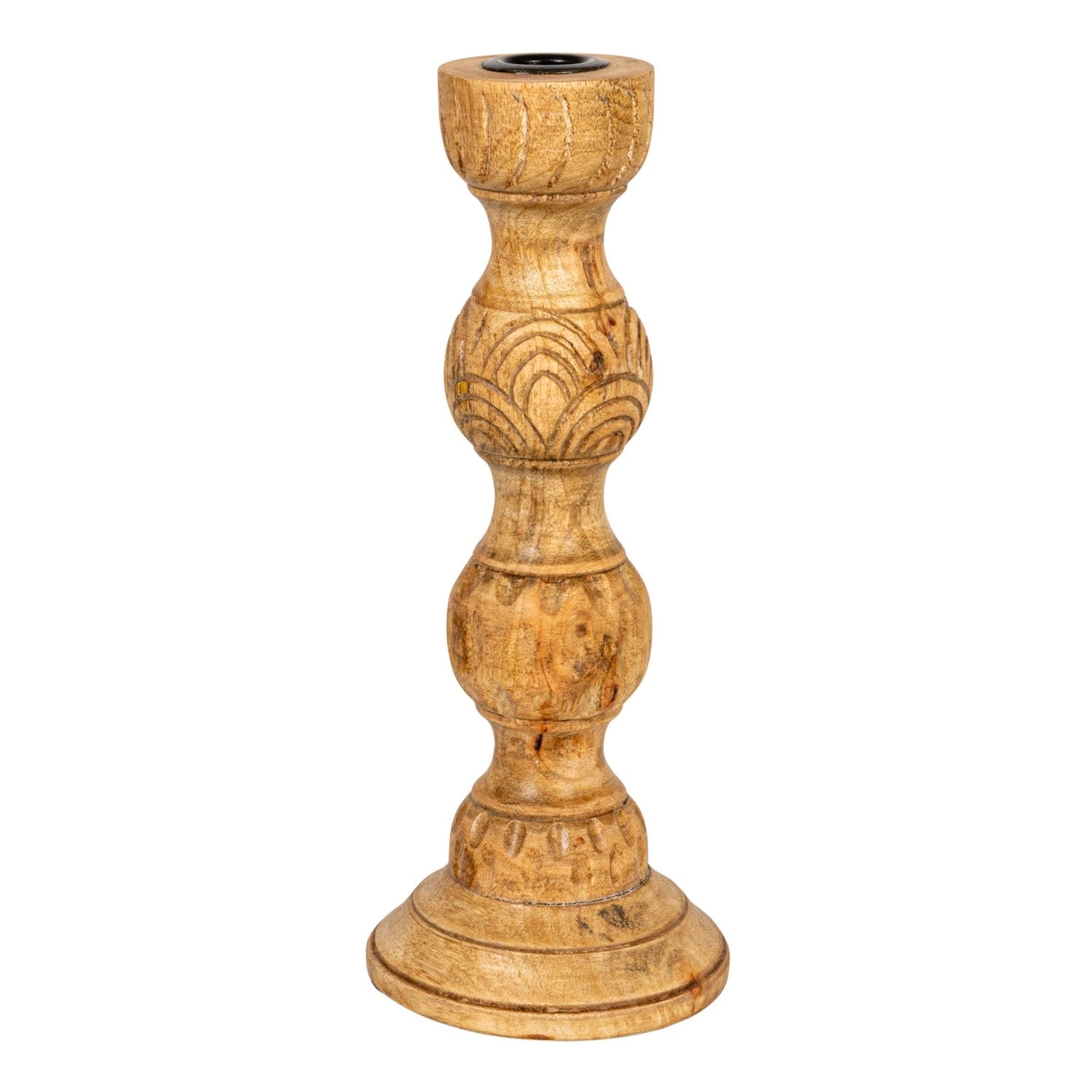 Hand-Carved Mango Wood Taper Candle Holder | 2 Sizes
