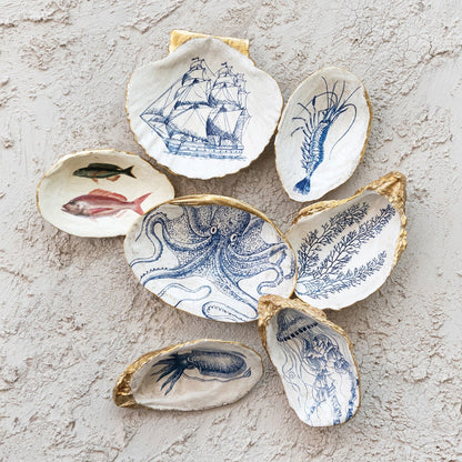 Blue &amp; White Sea Life Shell Trinket Dish