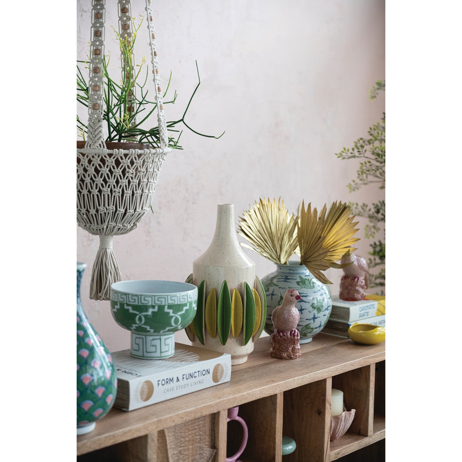 Cotton Macrame Plant Hanger with Wood Beads &amp; Tassel