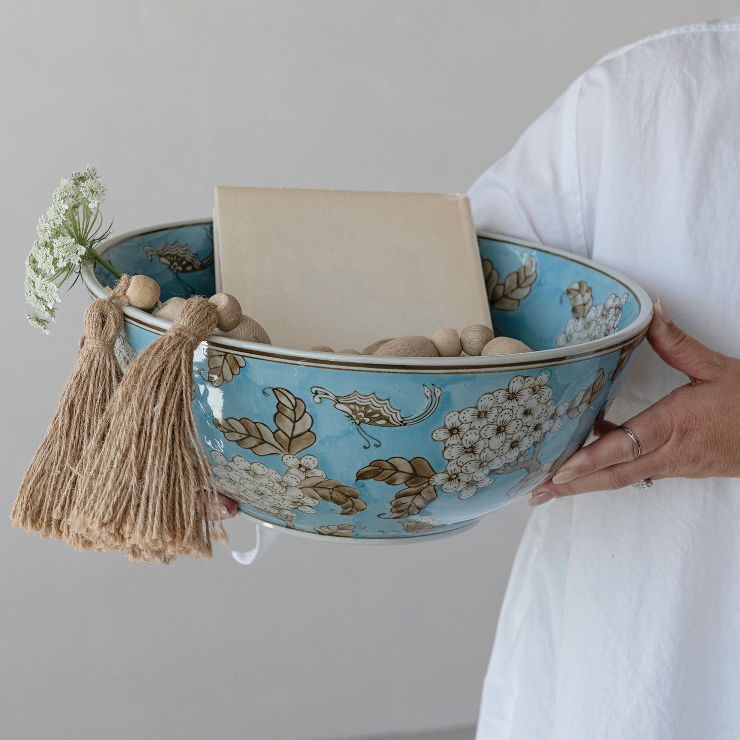 Hand-Painted Blue Ceramic Serving Bowl