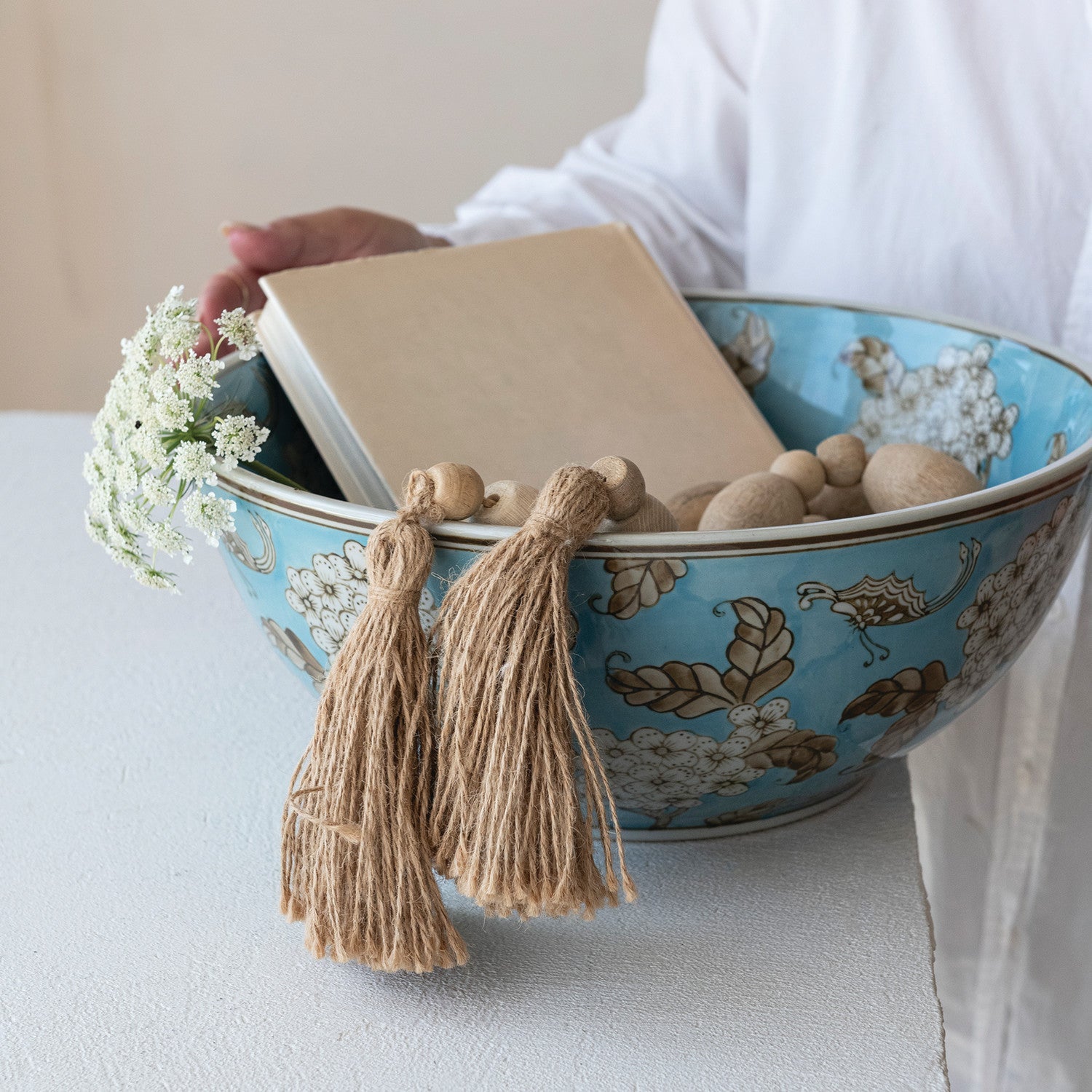 Hand-Painted Blue Ceramic Serving Bowl