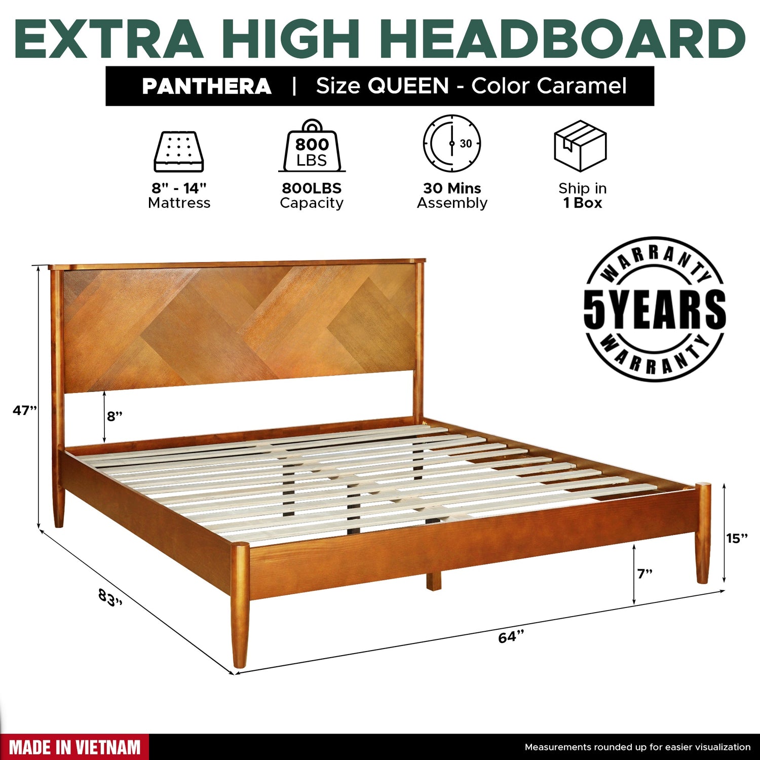 Panthera Acacia Platform Bed Frame With Headboard - Caramel, Walnut