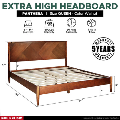 Panthera Acacia Platform Bed Frame With Headboard - Caramel, Walnut