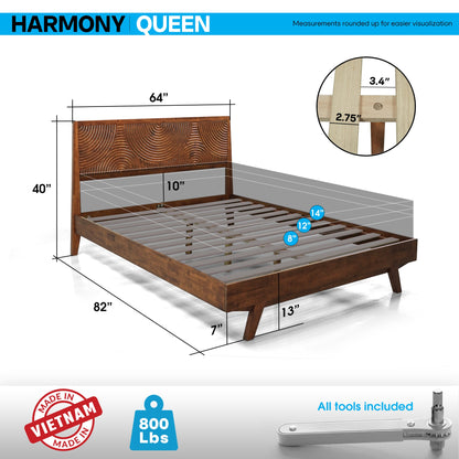 Harmony Acacia Solid Wood Platform Bed Frame in Caramel, Natural Oak, Walnut