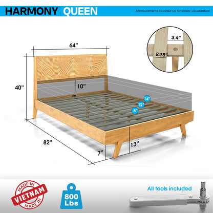 Harmony Acacia Solid Wood Platform Bed Frame in Caramel, Natural Oak, Walnut