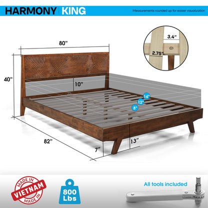 Harmony Acacia Solid Wood Platform Bed Frame in Caramel, Natural Oak, Walnut