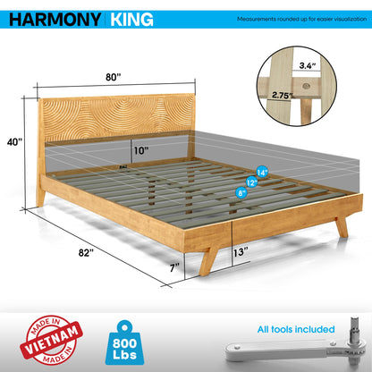 Harmony Acacia Solid Wood Platform Bed Frame in Caramel, Natural Oak, Walnut