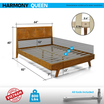 Harmony Acacia Solid Wood Platform Bed Frame in Caramel, Natural Oak, Walnut