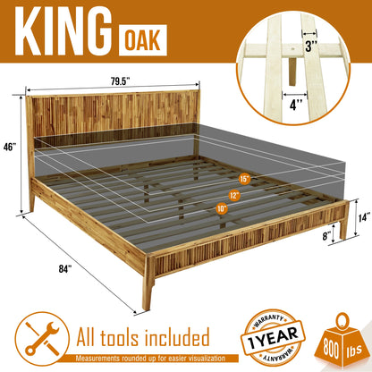 Megsu Bosk Acacia Wood Bed Frame with Headboard
