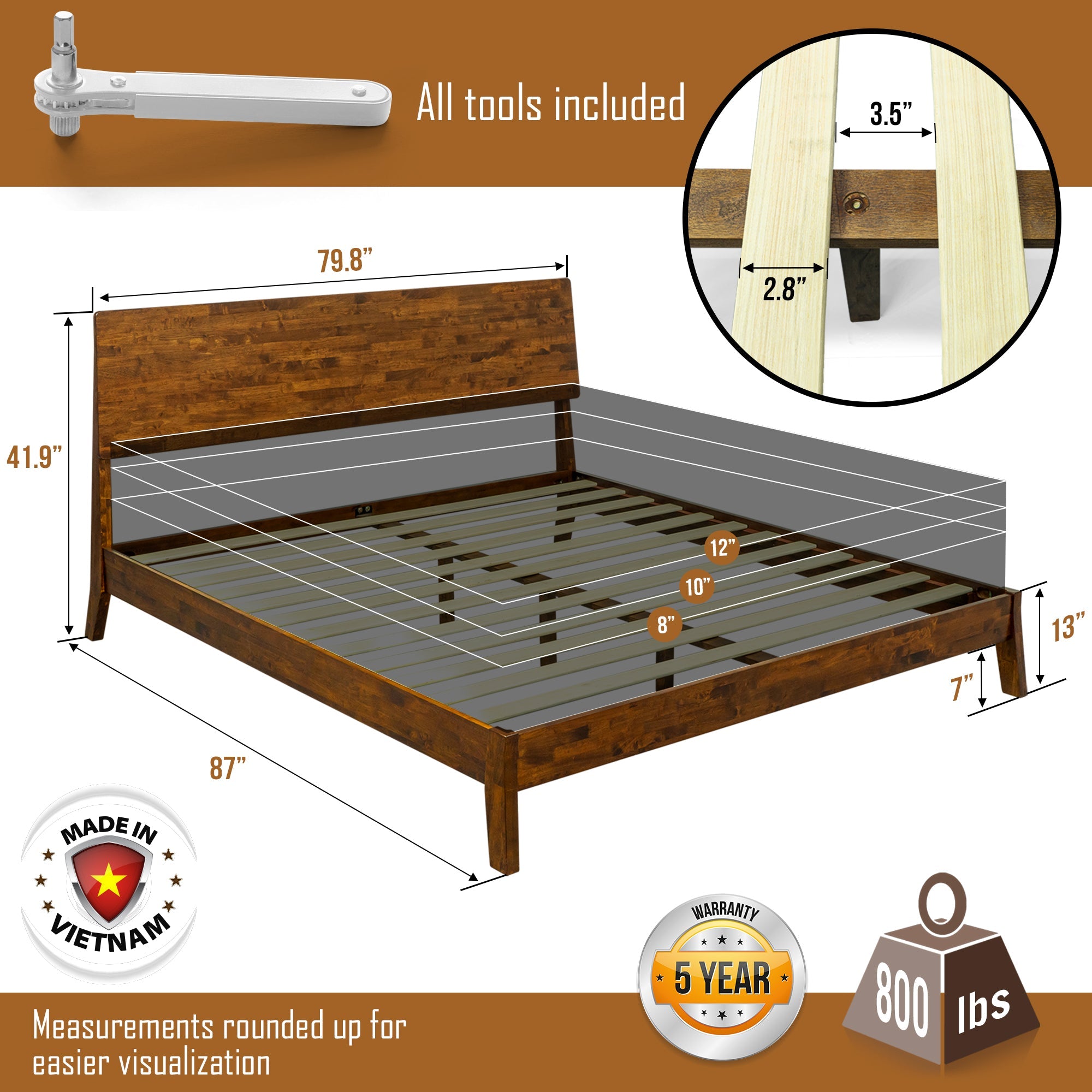 Serenity Deluxe Acacia Wood Platform Bed Frame - Multiple Finishes