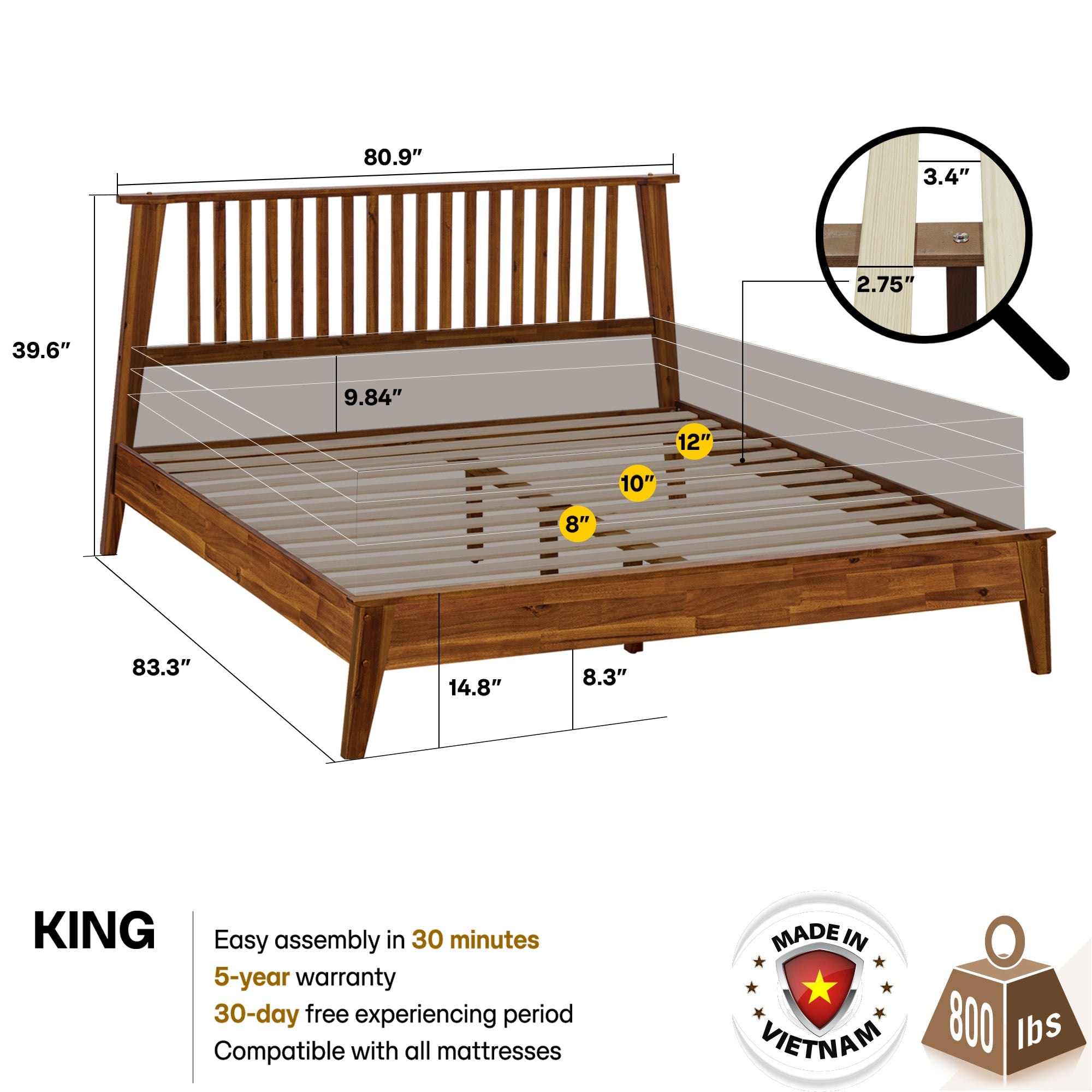 Kaylin Solid Acacia Wood Bed Frame