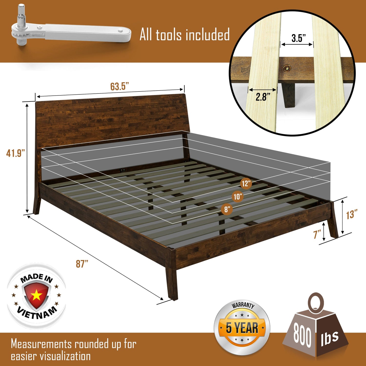 Serenity Deluxe Acacia Wood Platform Bed Frame - Multiple Finishes