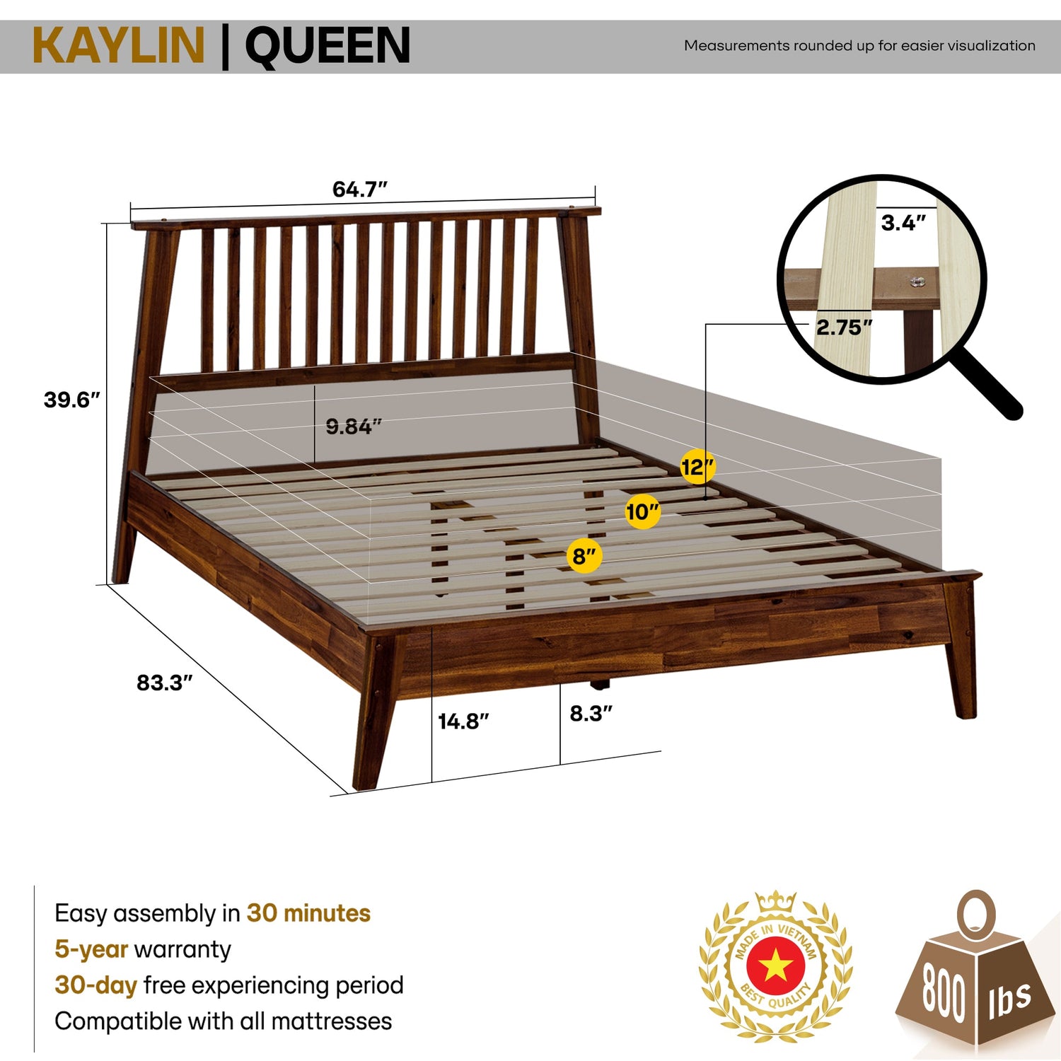 Kaylin Solid Acacia Wood Bed Frame