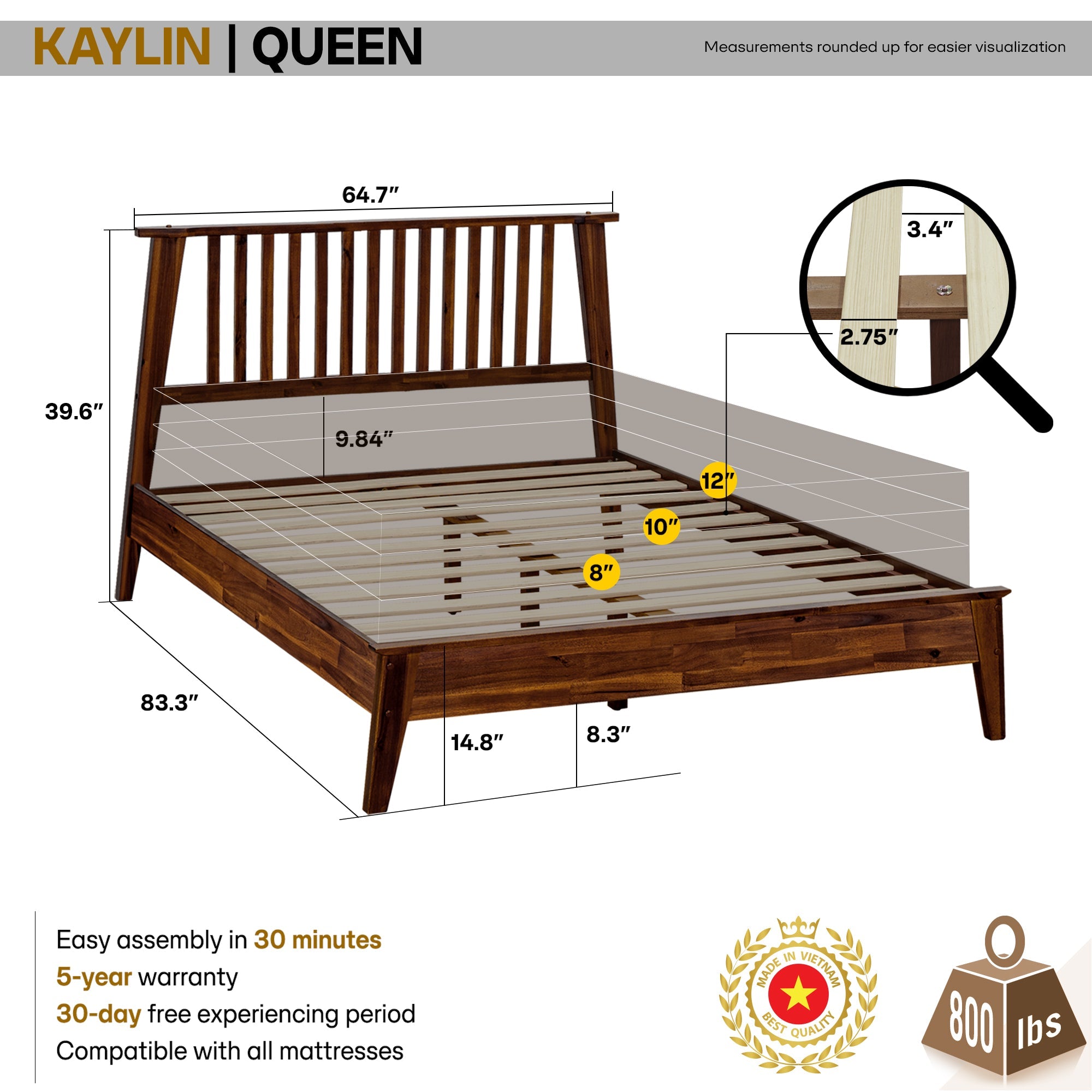 Kaylin Solid Acacia Wood Bed Frame