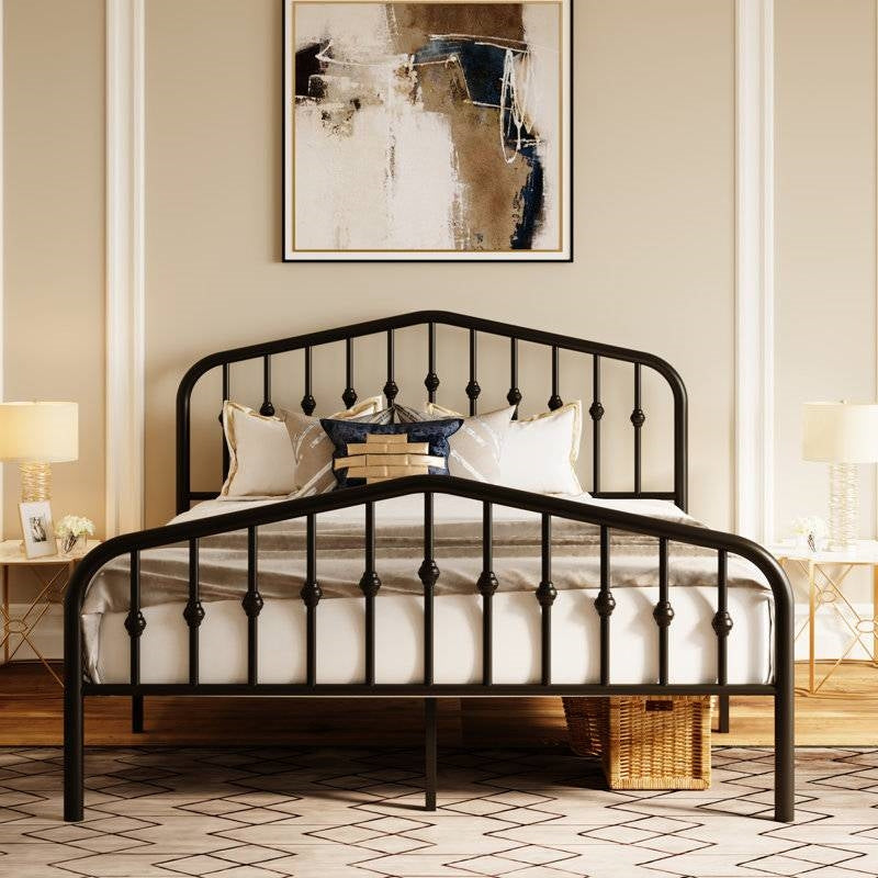 Queen Farmhouse Spindle Black Metal Platform Bed