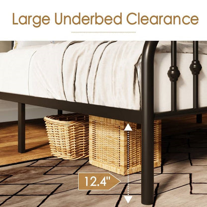 Queen Farmhouse Spindle Black Metal Platform Bed