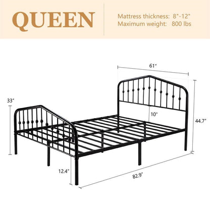 Queen Farmhouse Spindle Black Metal Platform Bed