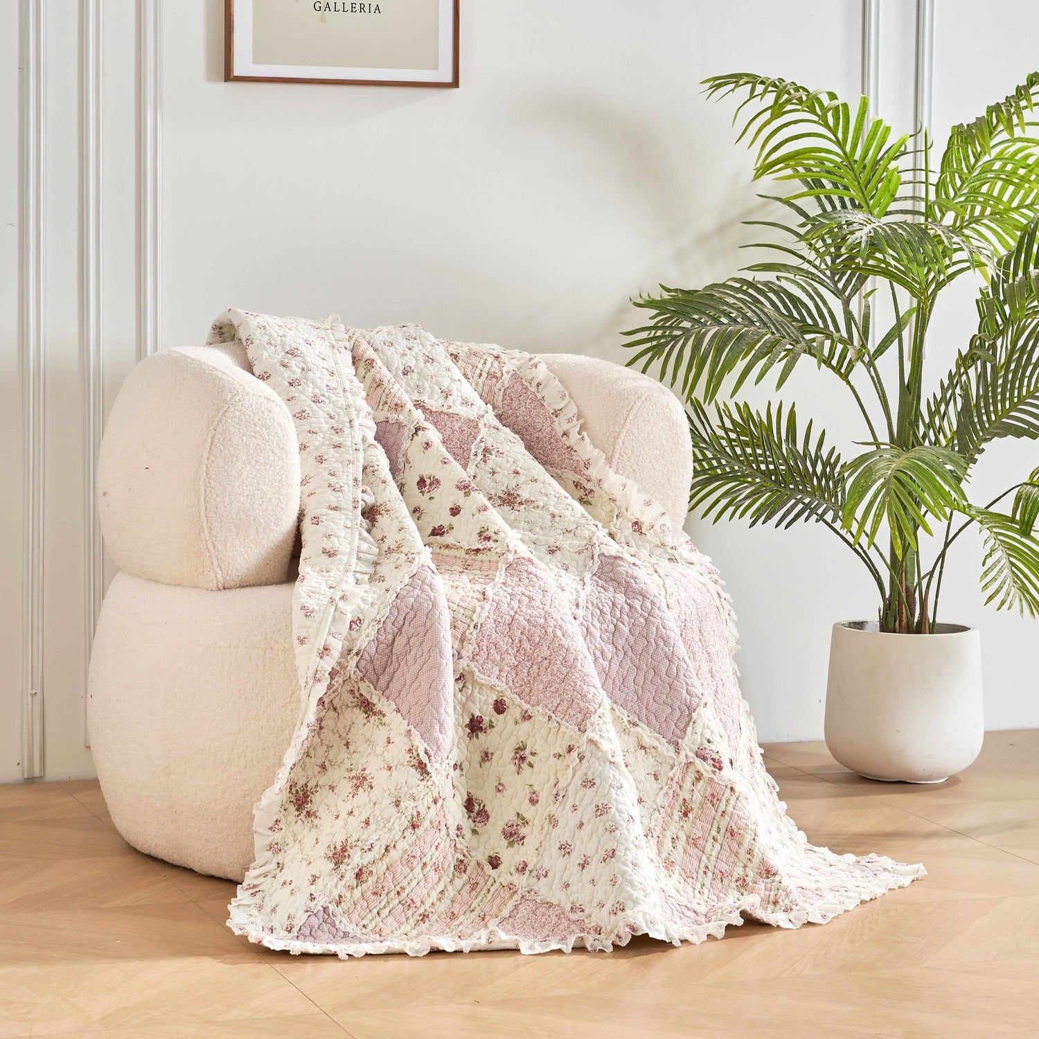 Cotton Patchwork Quilted Blanket - Floral Cottage
