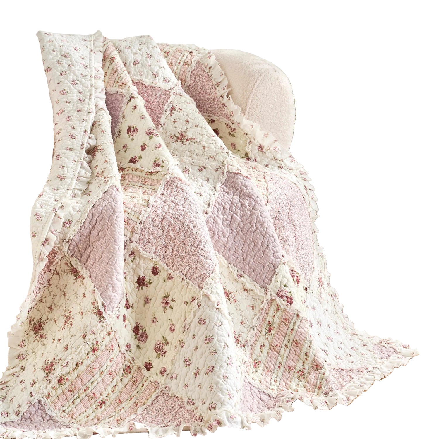 Cotton Patchwork Quilted Blanket - Floral Cottage