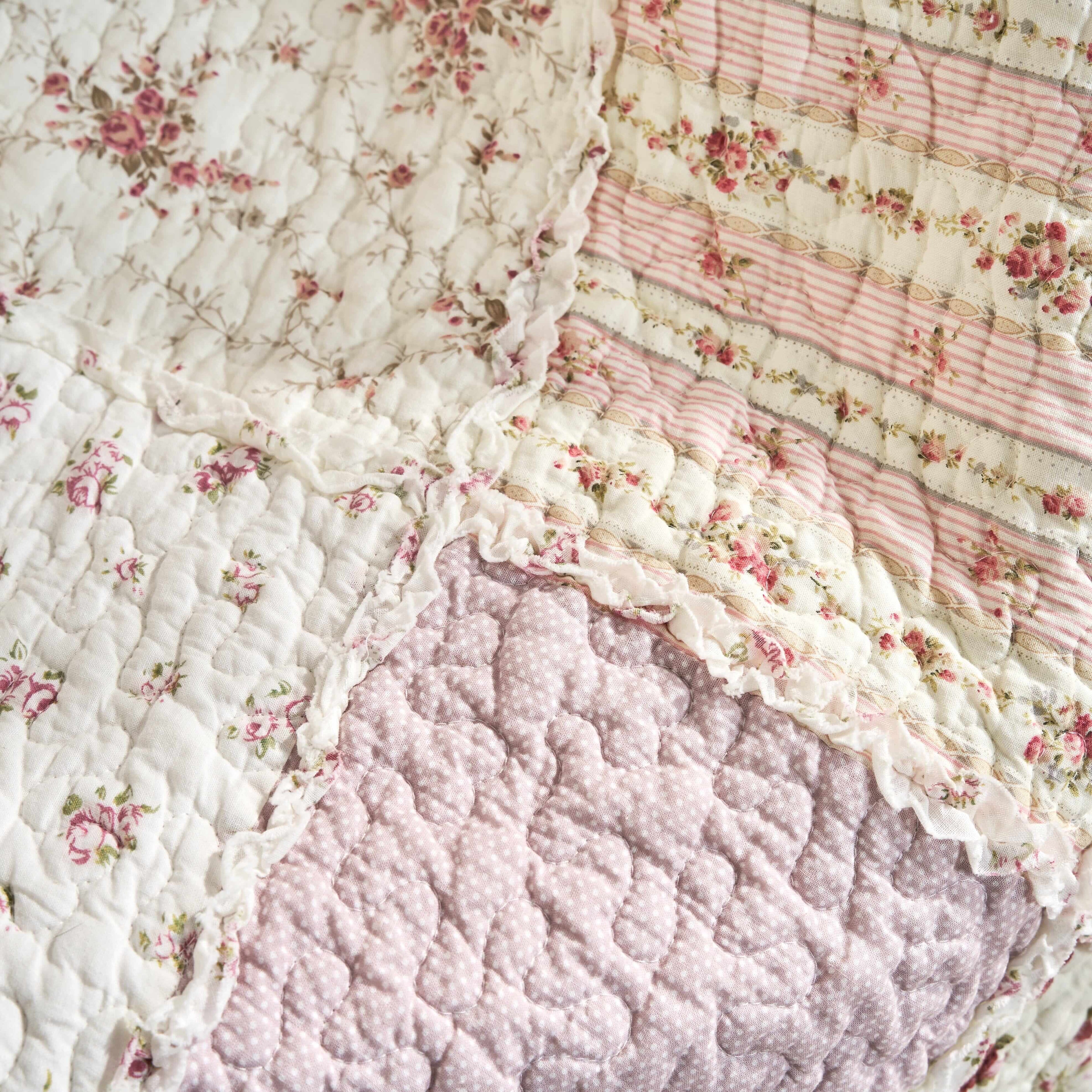 Cotton Patchwork Quilted Blanket - Floral Cottage