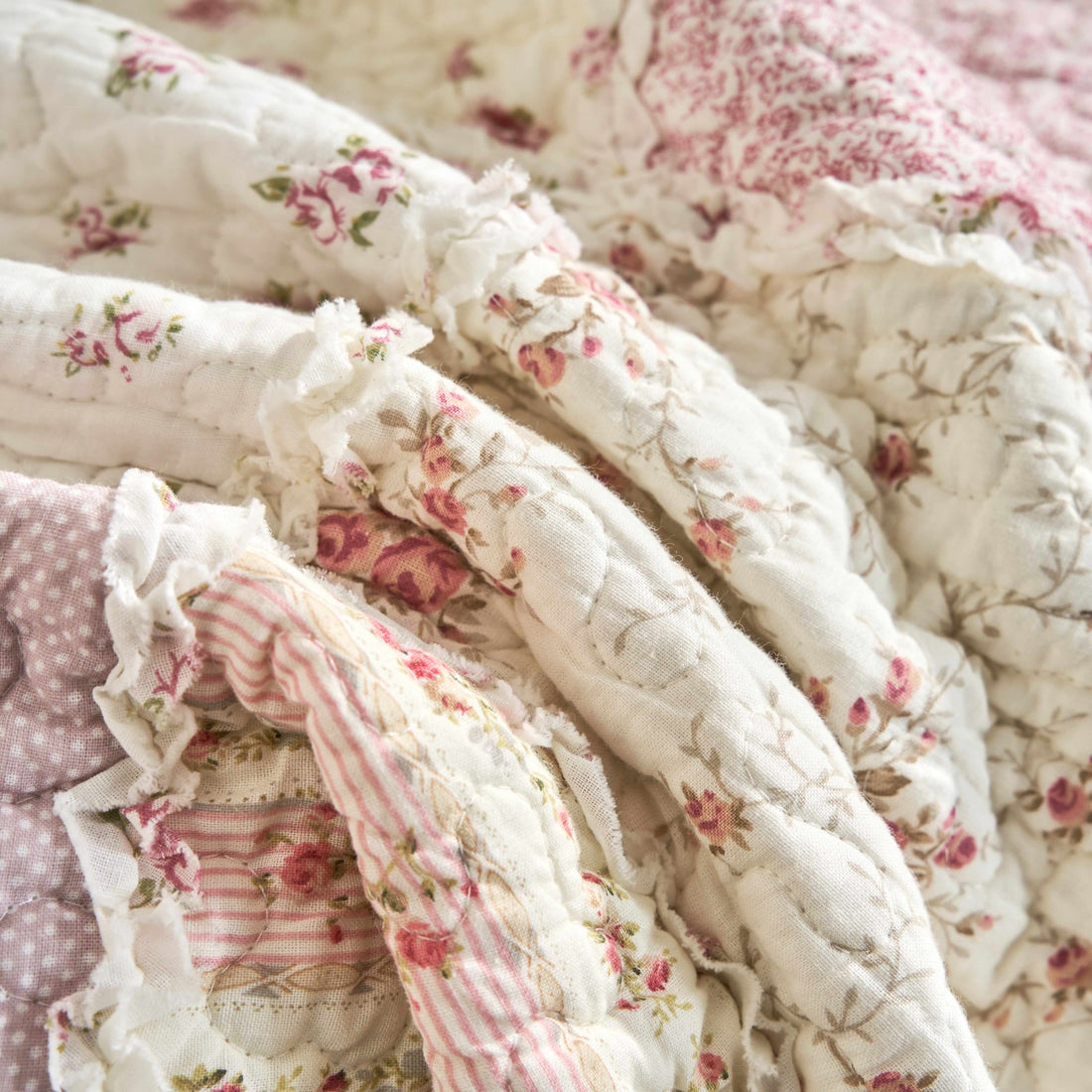 Cotton Patchwork Quilted Blanket - Floral Cottage