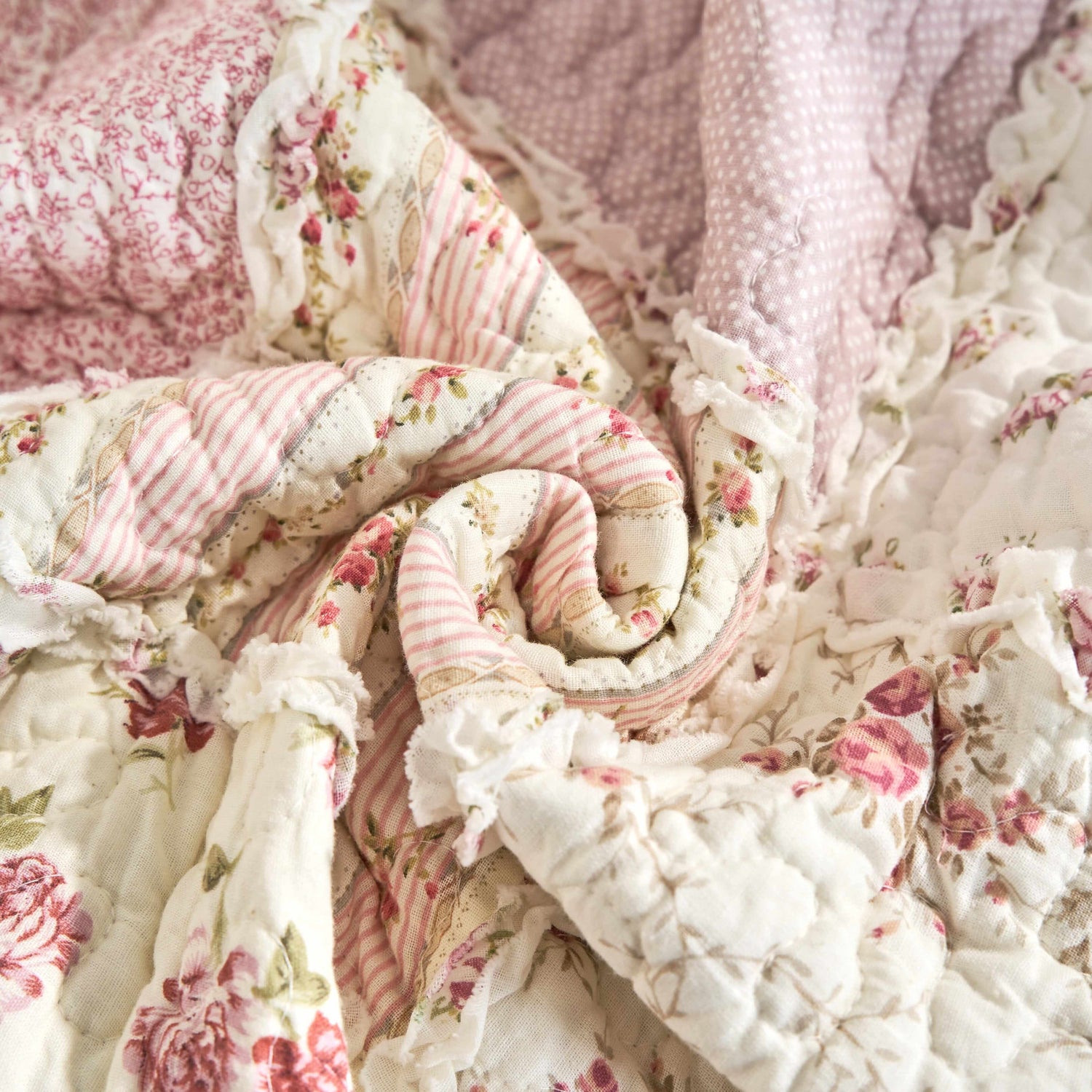 Cotton Patchwork Quilted Blanket - Floral Cottage