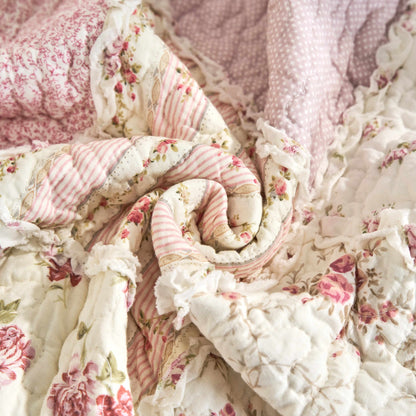 Cotton Patchwork Quilted Blanket - Floral Cottage