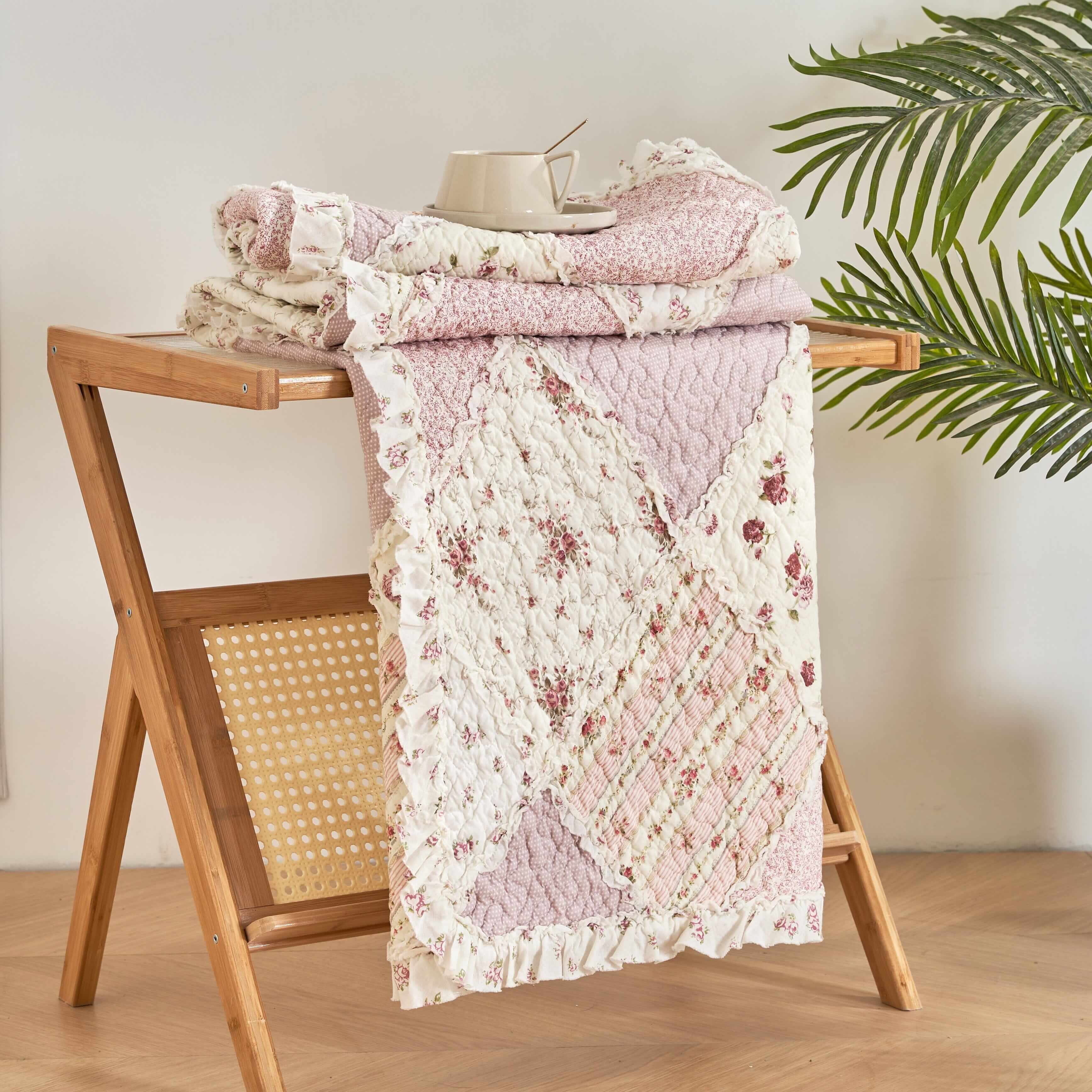 Cotton Patchwork Quilted Blanket - Floral Cottage